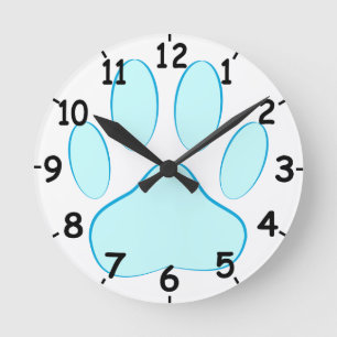 Horloge Ronde Empreinte de patte de chien Baby Blue