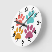Horloge Ronde Empreinte de Patte de Chien Couleurs Fraîches (Angle)