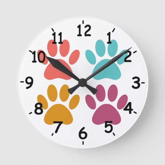 Horloge Ronde Empreinte de Patte de Chien Couleurs Fraîches (Recto)
