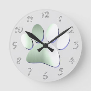 Horloge Ronde Empreinte de patte en métal brossé