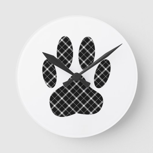 Horloge Ronde Empreinte de patte Tartan Noir Et Blanc (Recto)