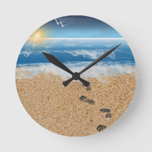 Horloge Ronde Empreintes de pas dans le sable