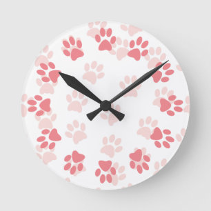 Horloge Ronde Empreintes de pattes roses mignons pour les amoure