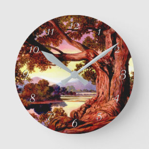 Horloge ronde en chêne épais peint