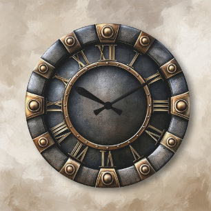 Horloge ronde en or et pierre