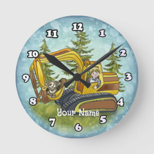 Horloge Ronde Enfant à la pelleteuse