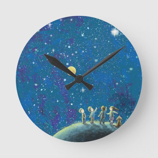 Horloge Ronde Enfants Regardant Night Sky (Recto)