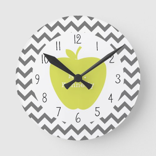 Horloge Ronde Enseignant Grey Chevron Neon Apple (Recto)