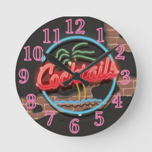 Horloge Ronde Enseigne au néon de boîte de nuit de cocktails