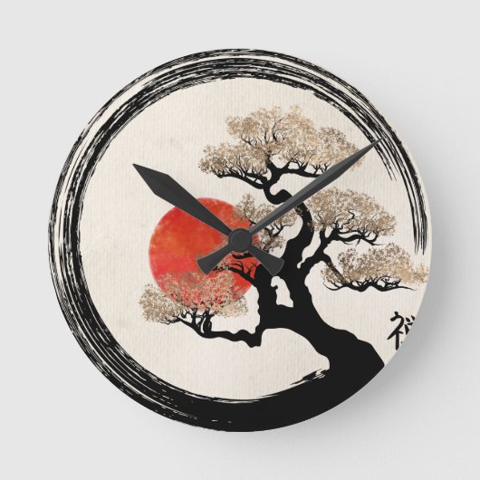 Horloge Ronde Enso Circle et Bonsai Tree sur toile (Recto)