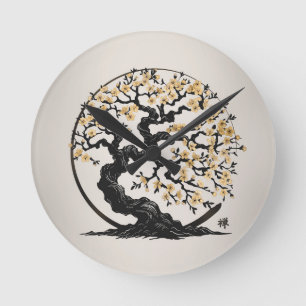 Horloge Ronde Enso Zen Cercle Sakura arbre