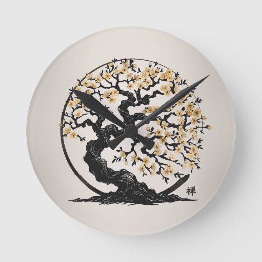 Horloge Ronde Enso Zen Cercle Sakura arbre (Recto)
