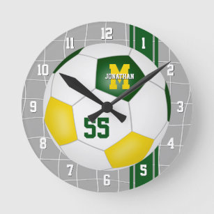 Horloge Ronde équipe d'or vert colore le football à rayures