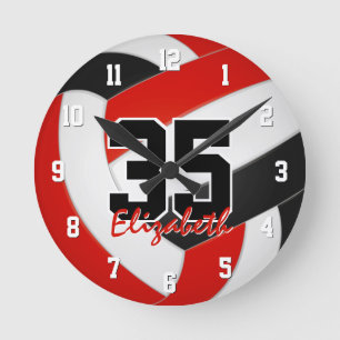 Horloge Ronde équipe rouge noir couleurs joueurs nom volley-ball