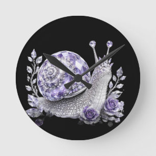 Horloge Ronde Escargot de cristal violet argenté