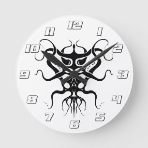 Horloge Ronde Espèces Aliens Tatouage Tribal Design - noir