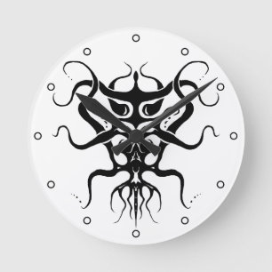 Horloge Ronde Espèces Aliens Tatouage tribal Design noir avec po