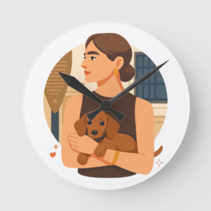 Horloge Ronde Esthétique moderne de maman de chien avec un chiot