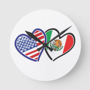 Horloge Ronde États-Unis Mexique Coeur Flags