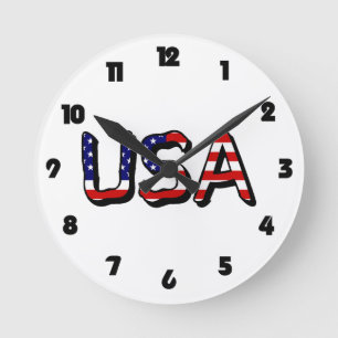 Horloge Ronde États-Unis superposés au drapeau américain Blac