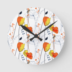 Horloge Ronde Été tropical Belles fleurs jaunes Design