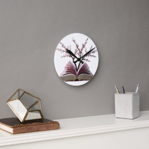 Horloge Ronde Étiquette murale d'art de livre Cherry Blossom - 1