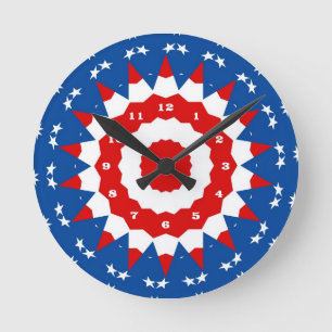 Horloge Ronde Étoile patriotique bleu rouge