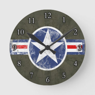 Horloge Ronde Étoile vintage de corps d'air d'armée patriotiqu
