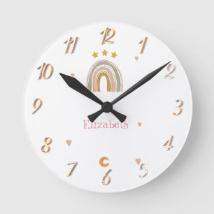 Horloge Ronde Étoiles Arc-en-ciel Mignonnes Cœurs 