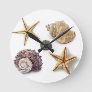 Horloge Ronde étoiles de mer chics de coquillage de plage