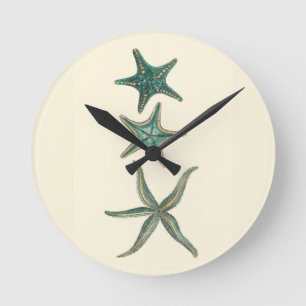 Horloge Ronde Étoiles de mer triples bleu vert