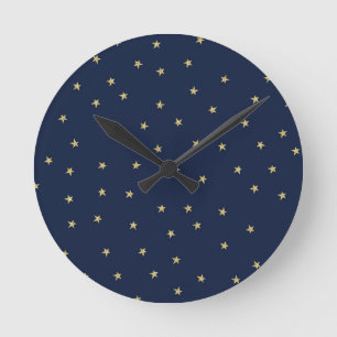 Horloge Ronde Étoiles Marine Et Or