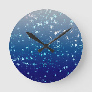 Horloge Ronde Étoiles Paillettes de Noël Ciel Bleu