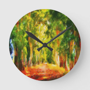 Horloge Ronde Eucalyptus Arbre Allée Pointillisme Art