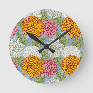 Horloge Ronde Excellent motif avec des chrysanthèmes