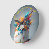 Horloge Ronde Explosion de joie - Joyeux gâteau d'anniversaire (Angle)