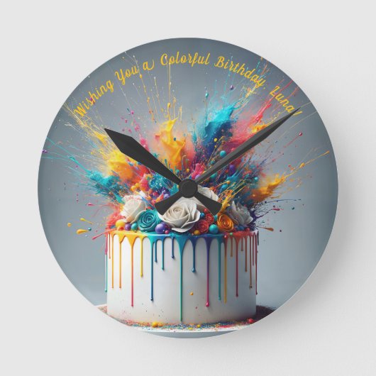 Horloge Ronde Explosion de joie - Joyeux gâteau d'anniversaire (Recto)