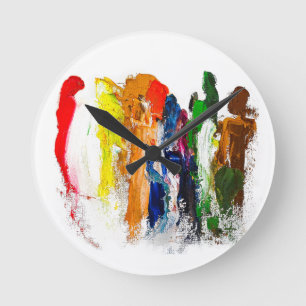 Horloge Ronde Expression Abstraite des figures humaines en mouve