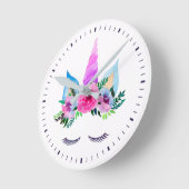 Horloge Ronde Face de licorne magique mignonne (Angle)