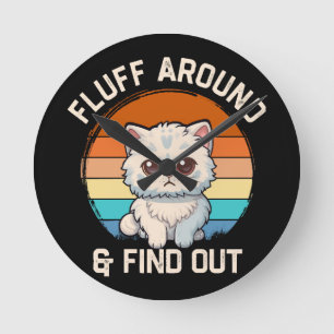 Horloge Ronde Faire du Fluff et Découvrir Drôle Chat Rétro