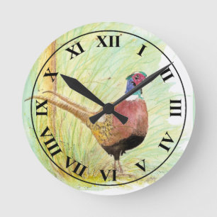 Horloge Ronde Faisan à collier à l'aquarelle Gibier