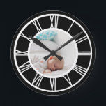 Horloge Ronde Faites votre photo Numéros romains personnalisés<br><div class="desc">Créez votre photo Numéros romains personnalisés horloge murale de Ricaso</div>