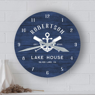 Horloge Ronde Family Lake House Marine Bleu Ancre Oars