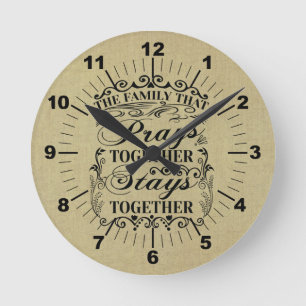Horloge Ronde Family Prays Together Stays Bible Saying