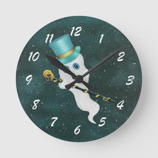 Horloge Ronde Fancy White Ghost Blue Top Hat Night Sky Cane (Recto)