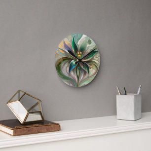 Horloge Ronde Fantaisie florale colorée abstraite fractale moder