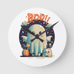 Horloge Ronde Fantôme drôle d'Halloween Bou dans la Galaxie