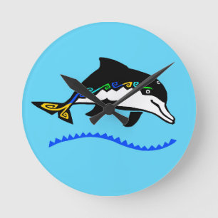 Horloge Ronde Faune - Dauphin Cool - Nature - Bleu Océan