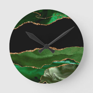Horloge Ronde Faux Emerald Green Marbré Agate contemporain