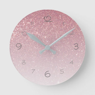 Horloge Ronde Faux Pailleté Dégradé Rose Glamour